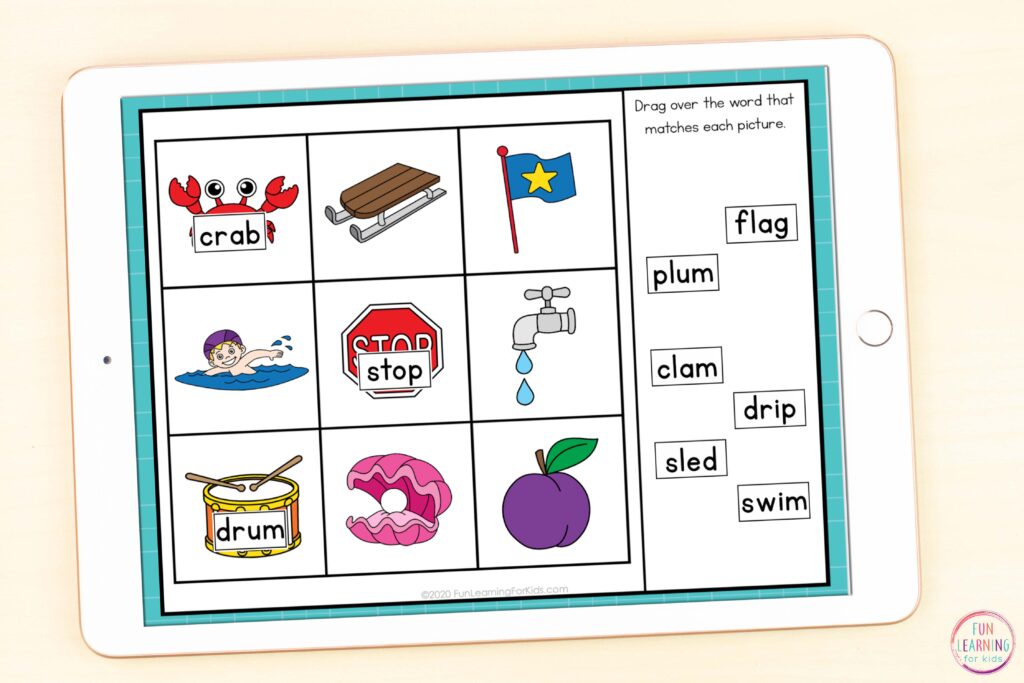 Free digital blend words literacy activity for Seesaw and Google Slides.