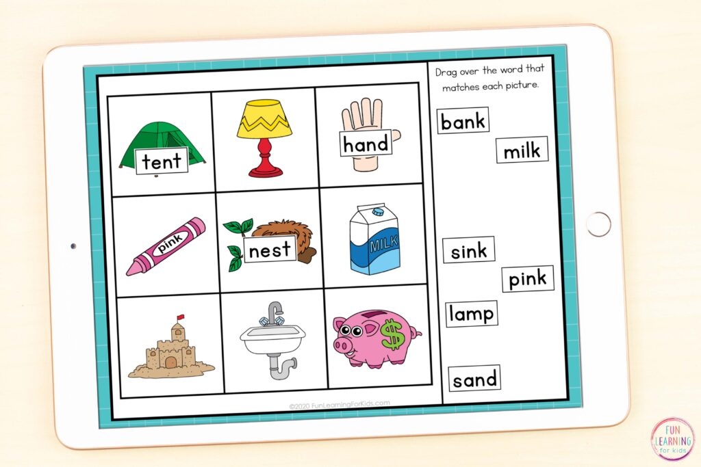 A digital blend words phonics activity for first grade and second grade.