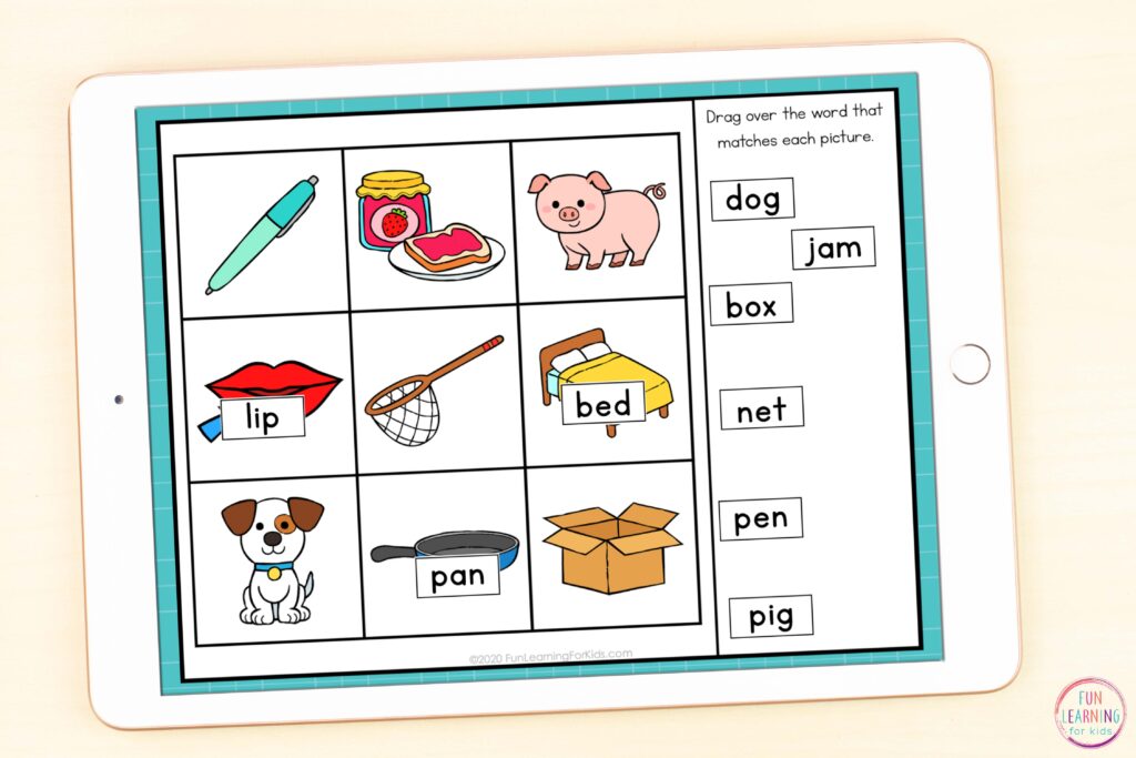 Free CVC words reading resource for Google Slides and Seesaw.