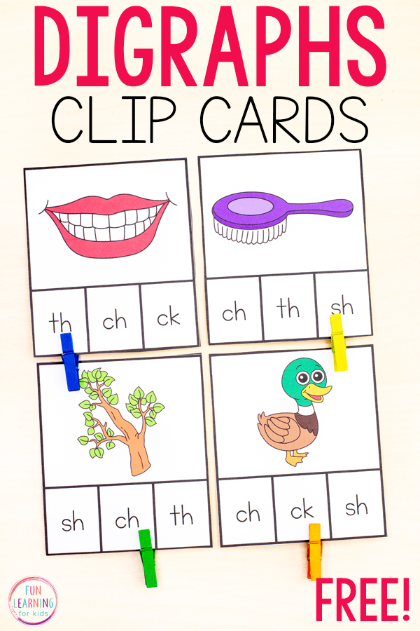 Free printable ending digraphs reading activity for literacy centers in kindergarten, first grade, or second grade.