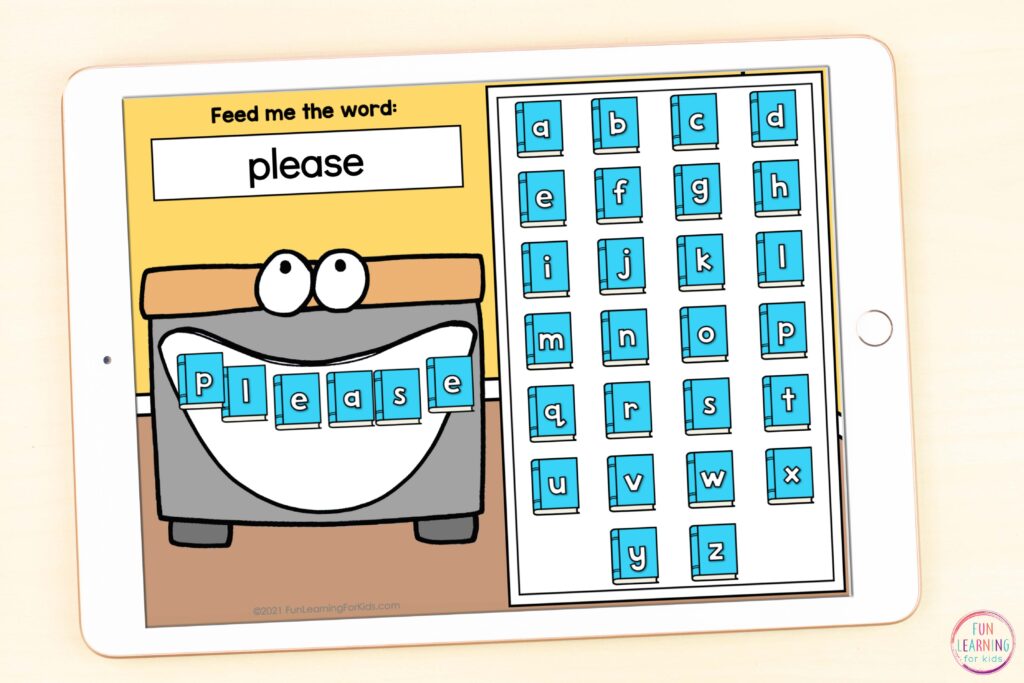 Free back to school theme word work activity that is editable and works on Google Slides and Seesaw.