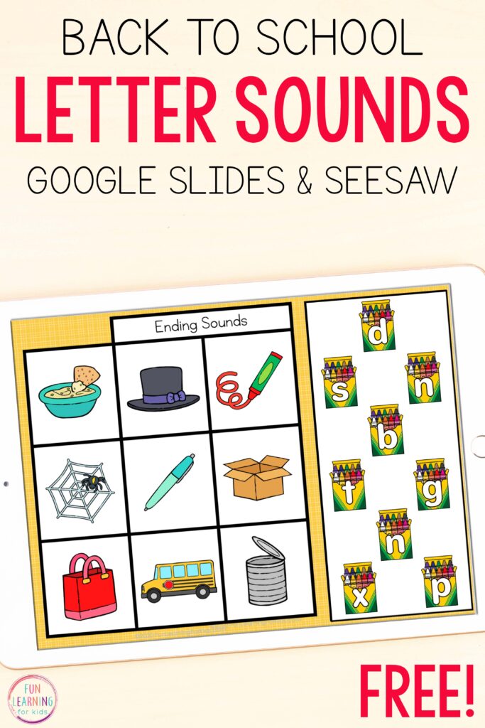 Free digital letter sounds isolation activity for online learning in kindergarten, first grade or second grade.