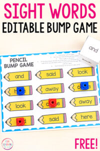 A free printable sight word bump game for back to school season.