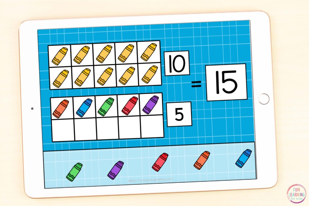 A free digital teen numbers math activity for learning to compose and decompose numbers from 11 to 19 in a fun hands-on way. 