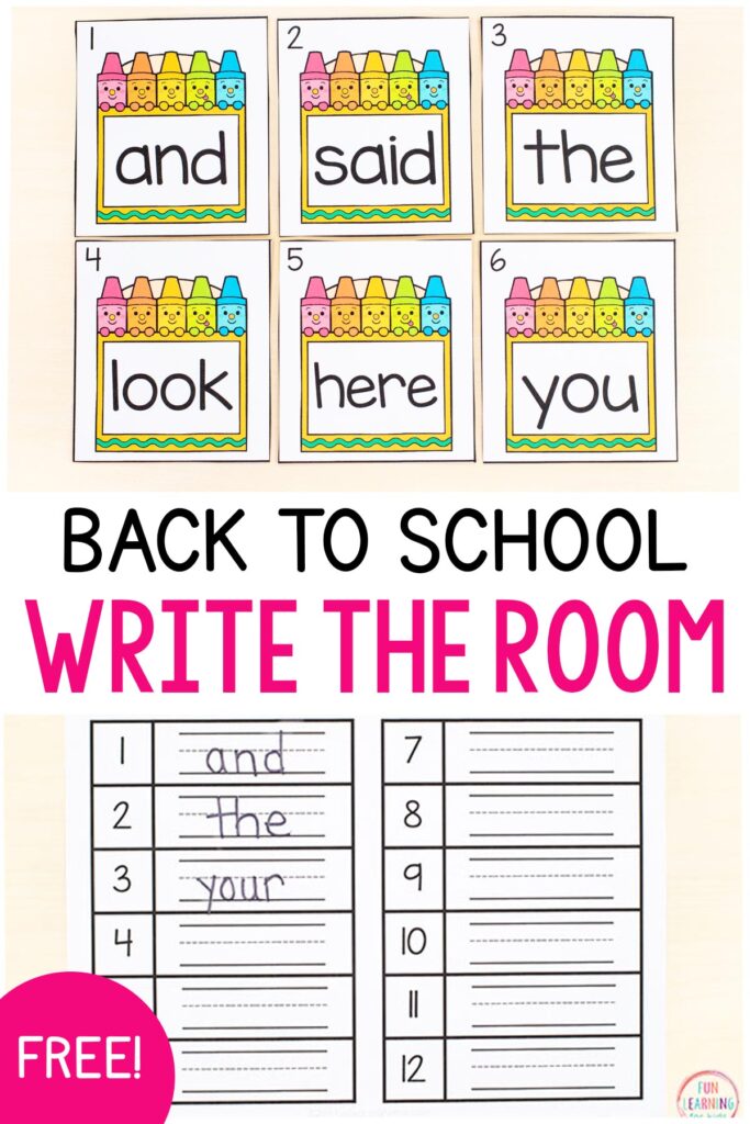 A free printable back to school theme write the room activity.