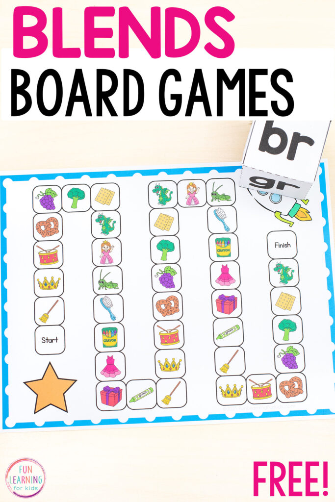 Free printable blend words board game for literacy centers.
