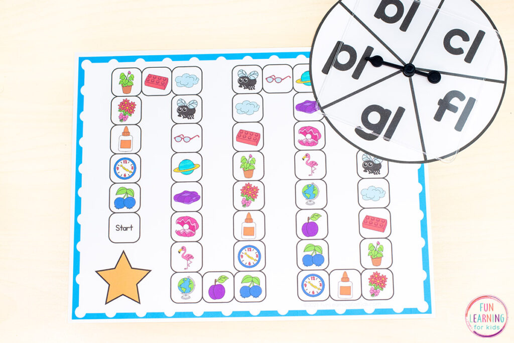 A free printable blend words board game pack for learning to isolate blends in words. 