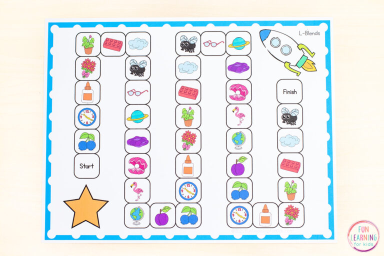 Blend Words Free Printable Board Game for Kindergarten