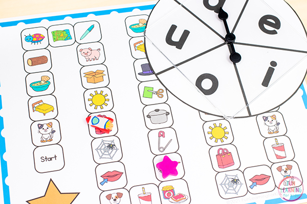 Free printable phonemic awareness board game activity for practicing phoneme isolation.
