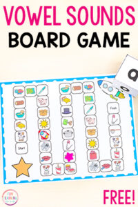 Free printable CVC middle vowel sounds board game activity.