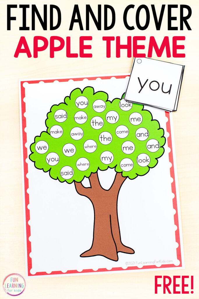 Free printable sight words activity for your apple theme lesson plans or read