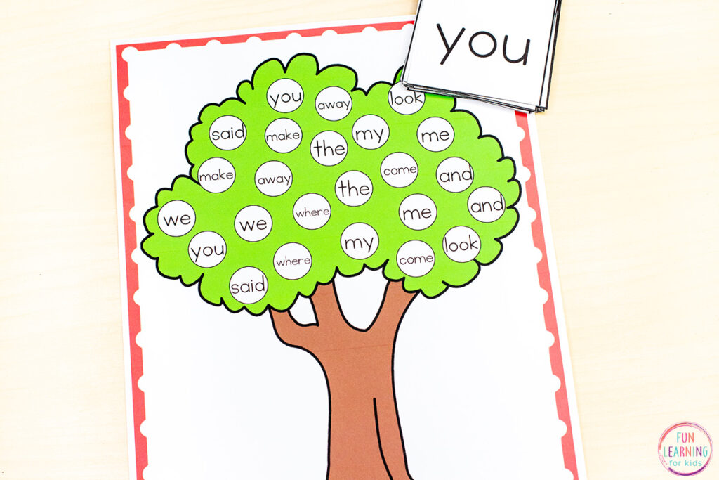 Free printable sight word game for learning sight words in kindergarten, first grade and second grade.