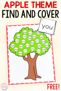 Apple theme find and cover sight word game.