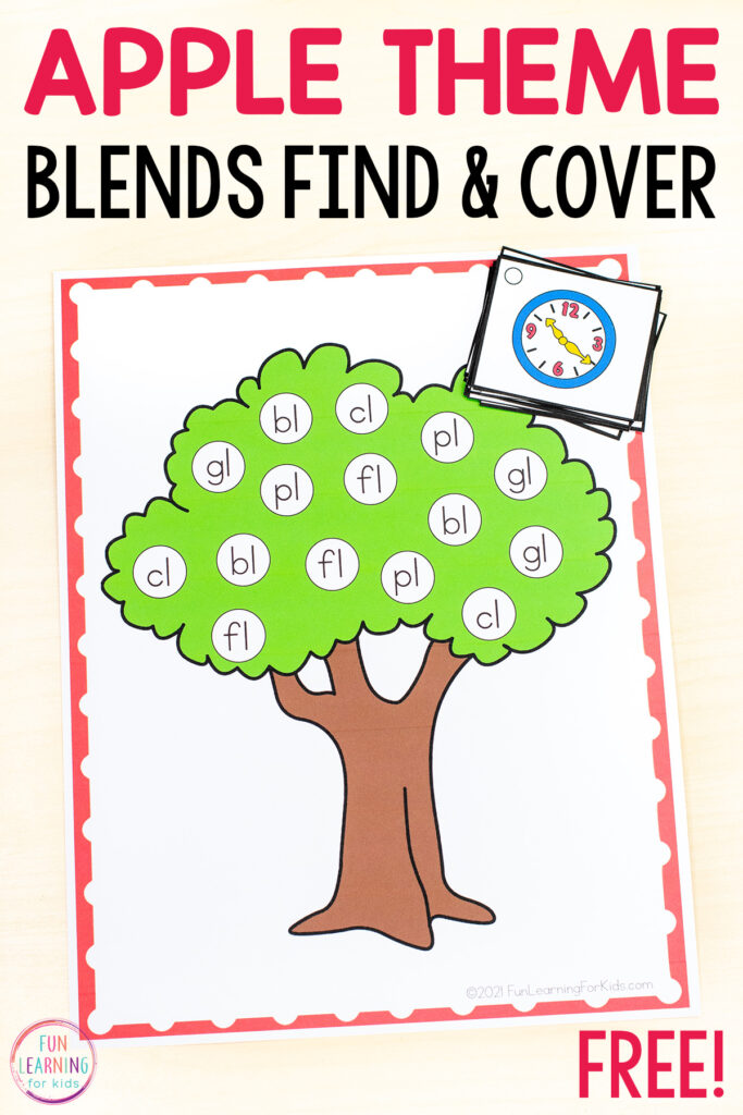 Free beginning blends literacy activity for fall centers in kindergarten or first grade.