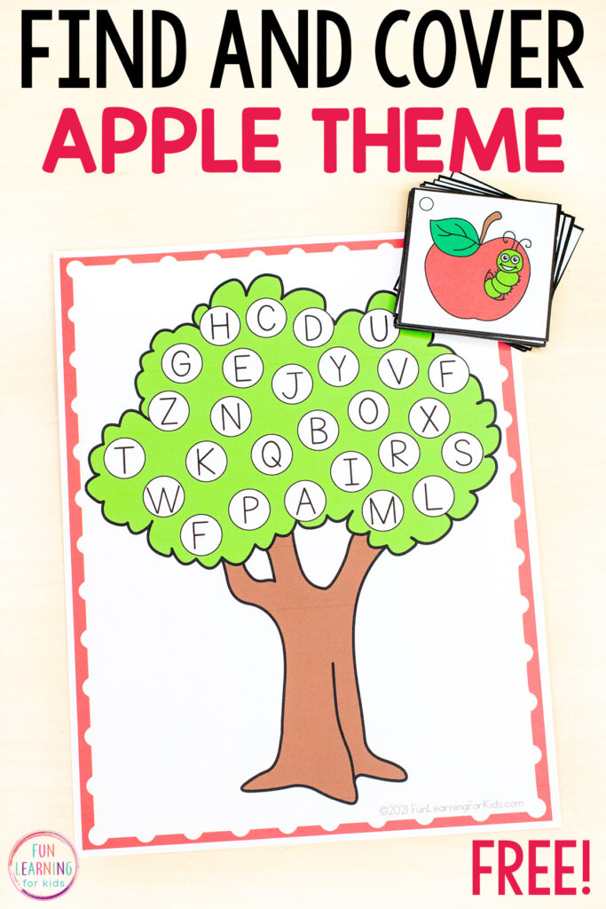 Free printable apple theme phonics activity for matching beginning sounds to the letter that makes that sound.