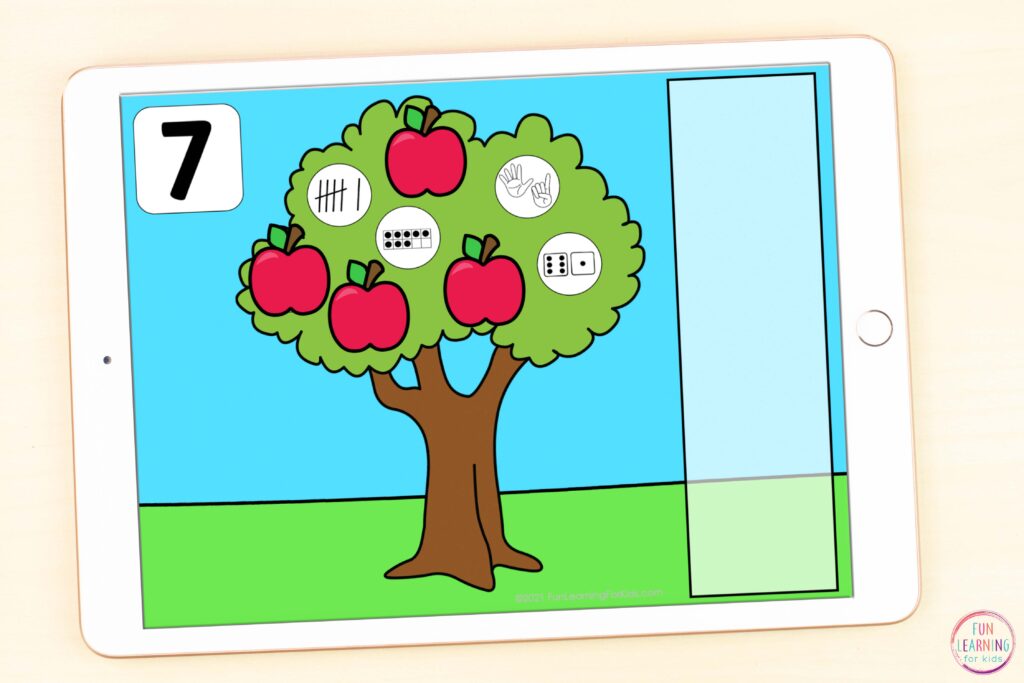 Free Google Slides and Seesaw number sense activity for your apple themed math centers.