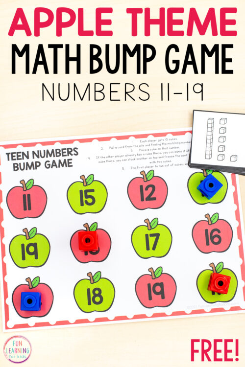 Apple Teen Numbers Bump Game Free Printable