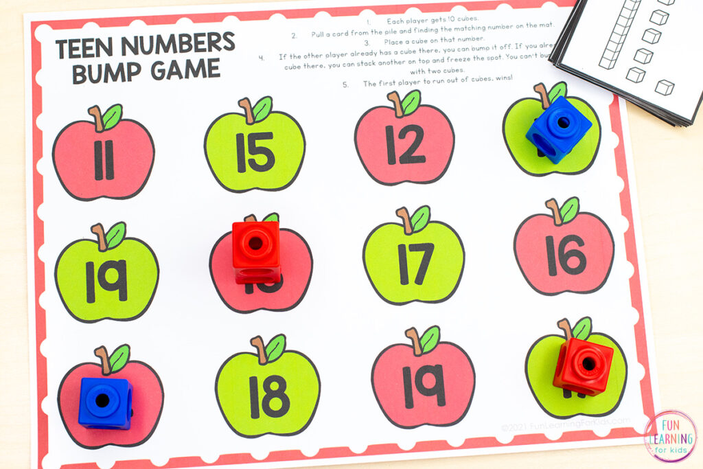 A free printable apple theme fall math center for kindergarten and first grade.