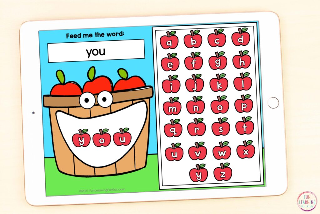 Free apple word work literacy activity for Seesaw and Google Slides.