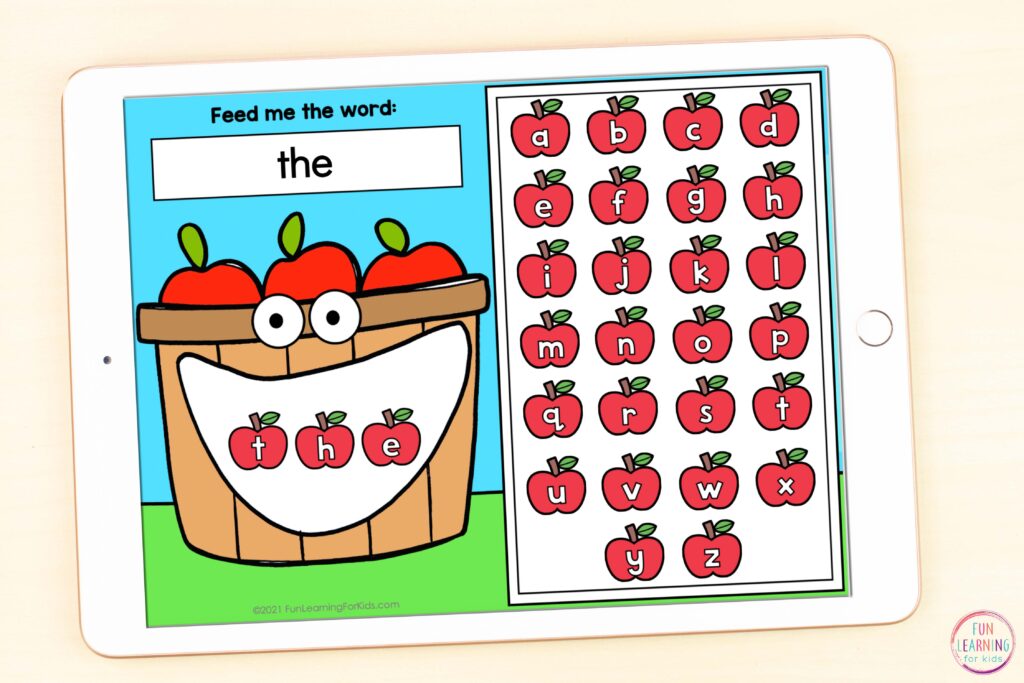 A fun and free apple word work activity for literacy centers while utilizing Seesaw and Google Slides.