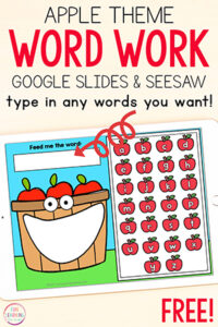 Apple theme word work activity for fall literacy centers at back to school time.