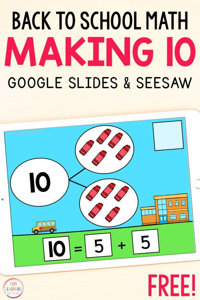 Free making ten number sense math activity for Seesaw and Google Slides.