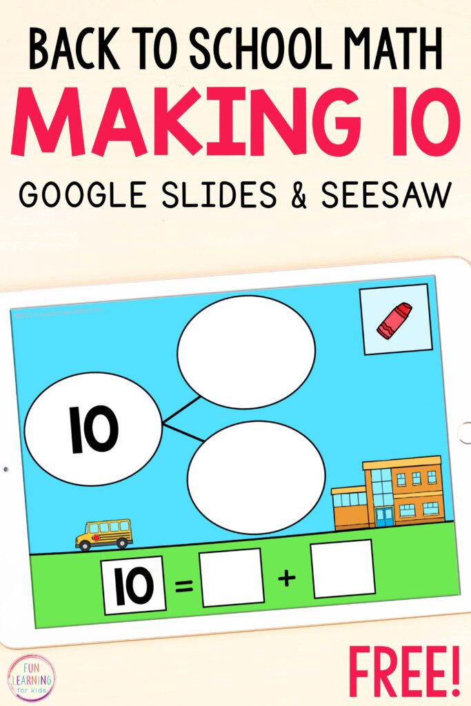 Free making ten math centers for virtual instruction on Google Slides and Seesaw.