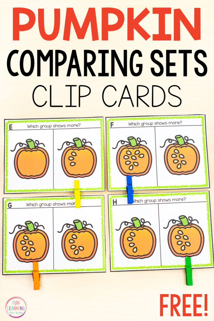 A free printable comparing numbers math activity for your pumpkin theme math centers this fall.
