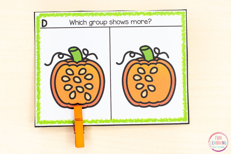 Pumpkin Comparing Sets Clip Cards for Preschool and Kindergarten