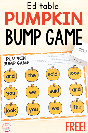 Editable Pumpkin Bump Game for Word Work in Kindergarten