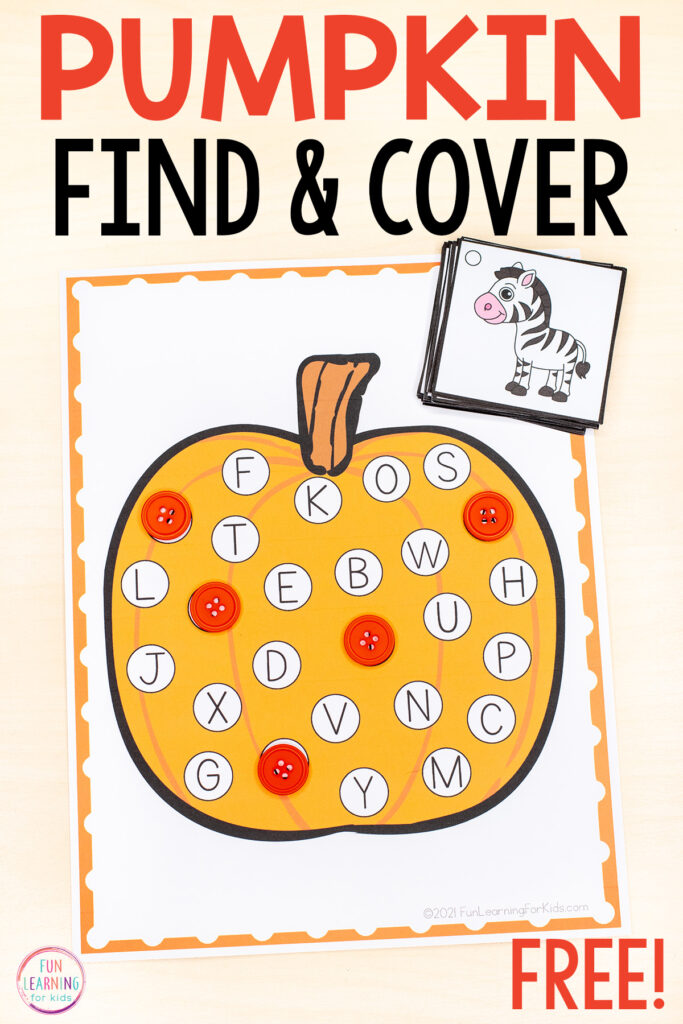 Free printable find and cover the letters alphabet game for learning letters and letter sounds this fall.