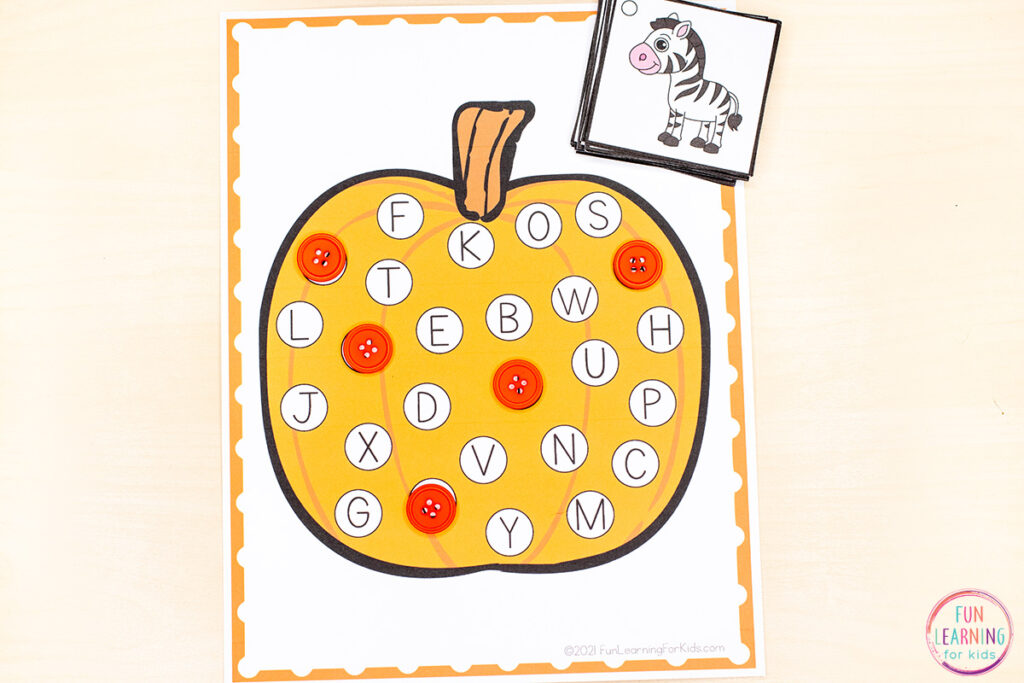 Free printable alphabet activity for your pumpkin theme literacy centers this fall!