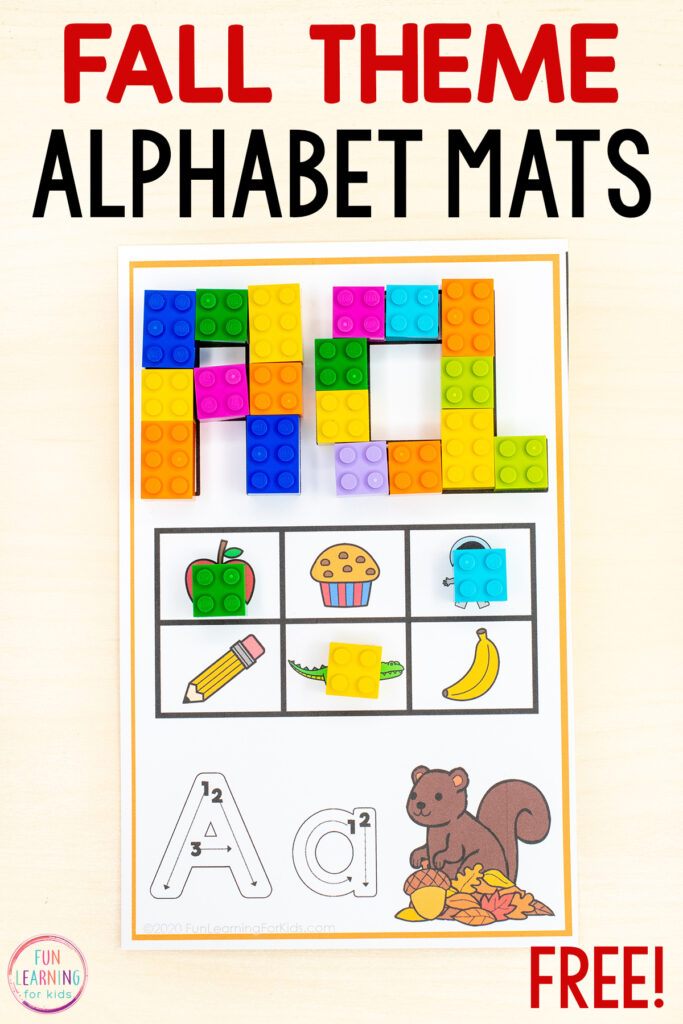 Free fall alphabet activity mats for learning letters, letter sounds, fine motor skills and letter formation in preschool, pre-k, kindergarten and first grade.