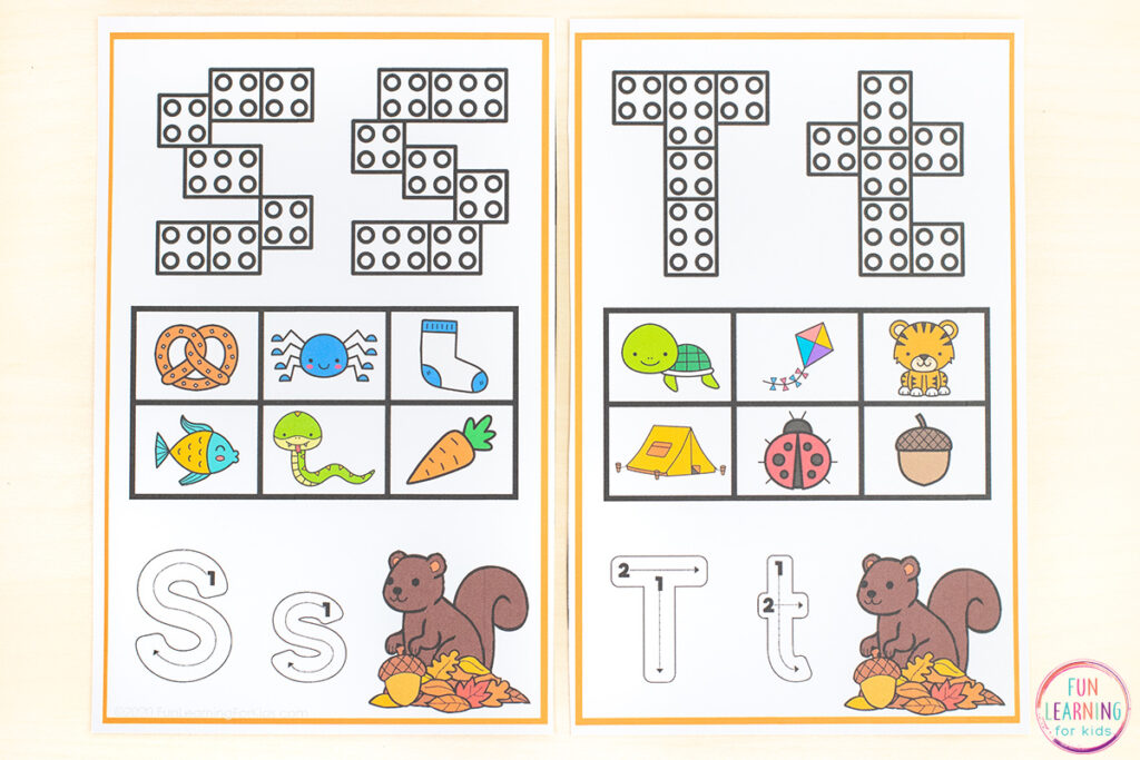 Tapetes de atividades de alfabeto com tema de outono para aprender o alfabeto e os sons das letras iniciais.