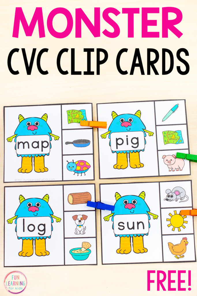 A fun monster theme CVC words phonics activity for Halloween fun and learning or for any time of year!