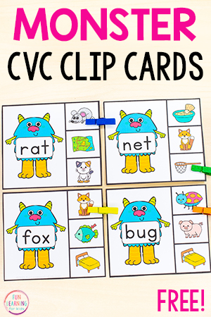 Silly Monster CVC Clip Cards Free Printable