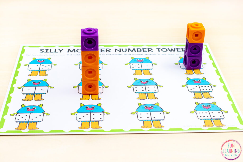 Silly monster theme math activity for fun math centers.