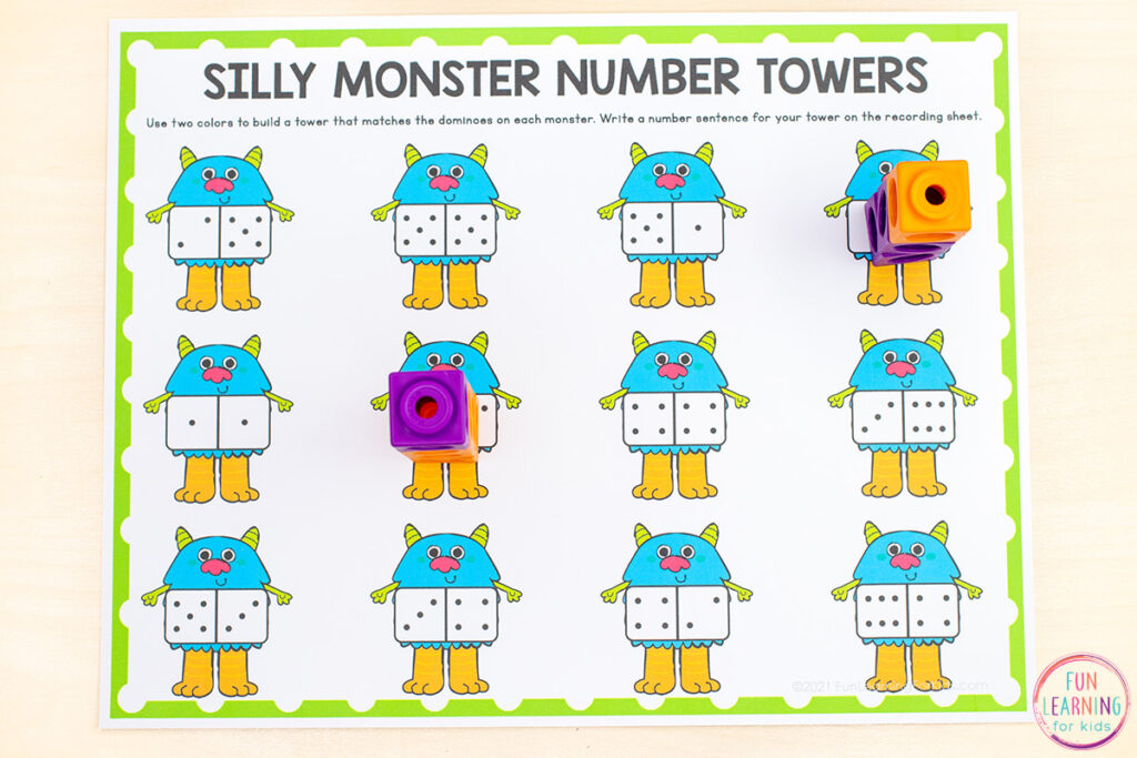 Uma divertida atividade de matemática com tema de monstro para crianças.