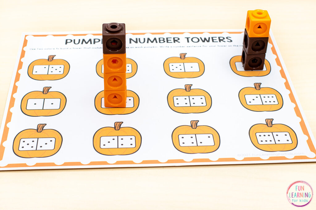 Print and play pumpkin math activity that requires no prep and is perfect for fall math centers!