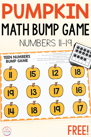 Pumpkin Teen Numbers Bump Game Free Printable