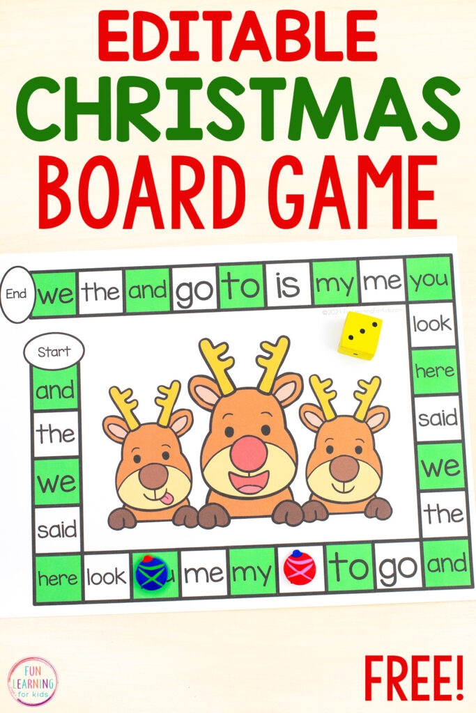 Free printable Christmas board game for kids.