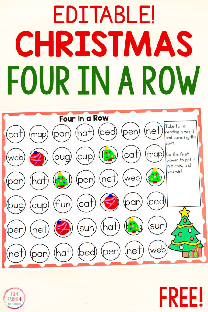 Free printable Christmas theme game for kids. Add it to your literacy and math centers this holiday season!
