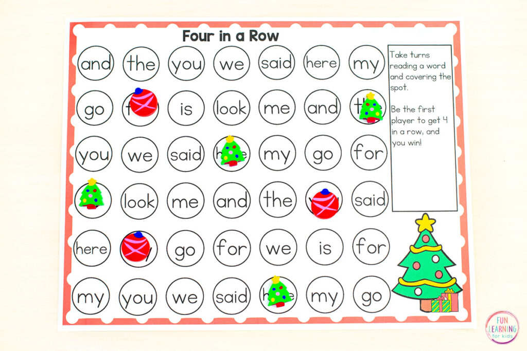 A fun Christmas tree learning game for kids to learn a wide variety of skills. Add to math and literacy centers for lots of fun and learning.