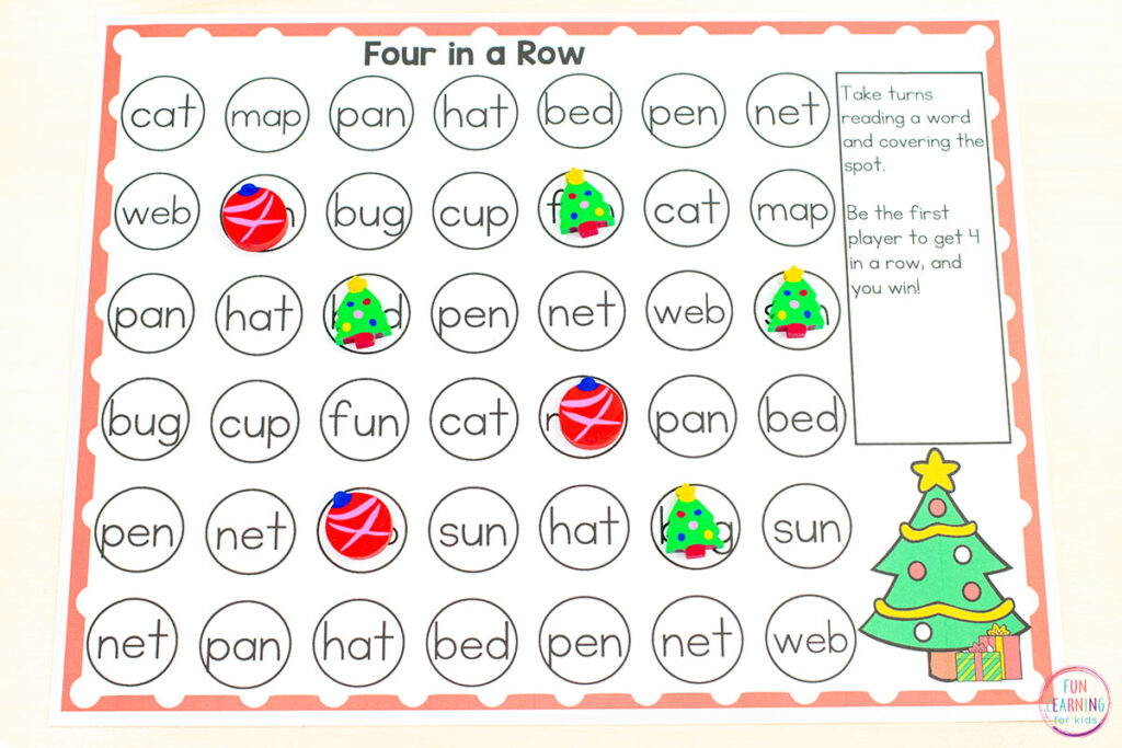 A free printable Christmas game for learning sight words and high frequency words.