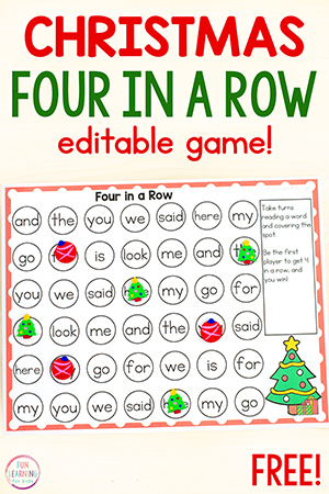Editable Christmas Tree Four in a Row Literacy Printable