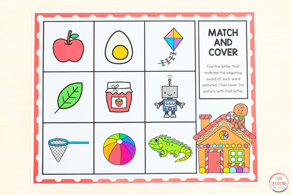 Free printable gingerbread alphabet activity for learning to identify beginning sounds. 