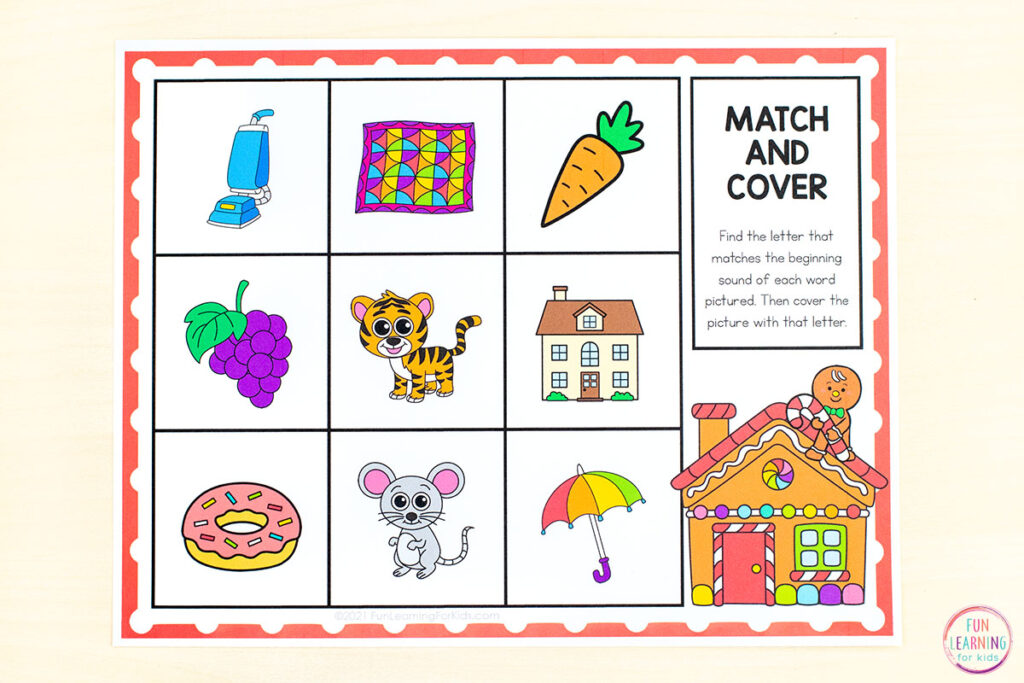 Printable gingerbread theme alphabet activity mats for literacy centers at Christmas time. 