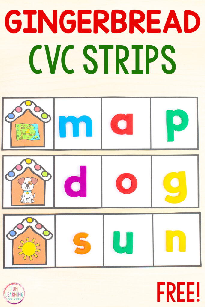 A free CVC activity for your holiday literacy centers in kindergarten and first grade.
