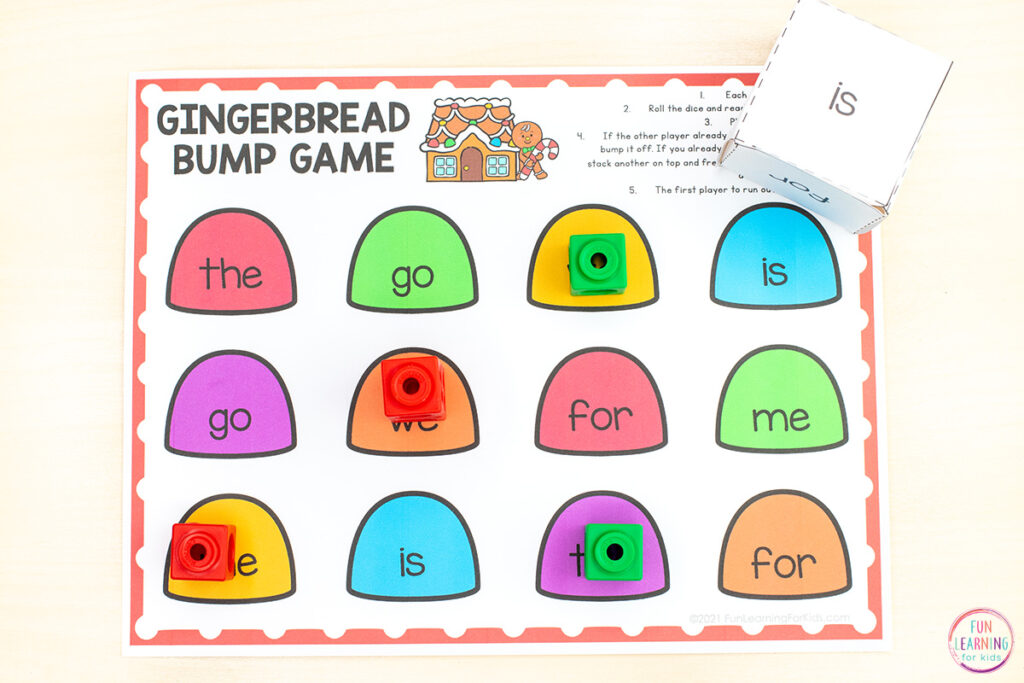 Free printable gingerbread learning activity for word work, phonics skills, letters, numbers, math facts and more.