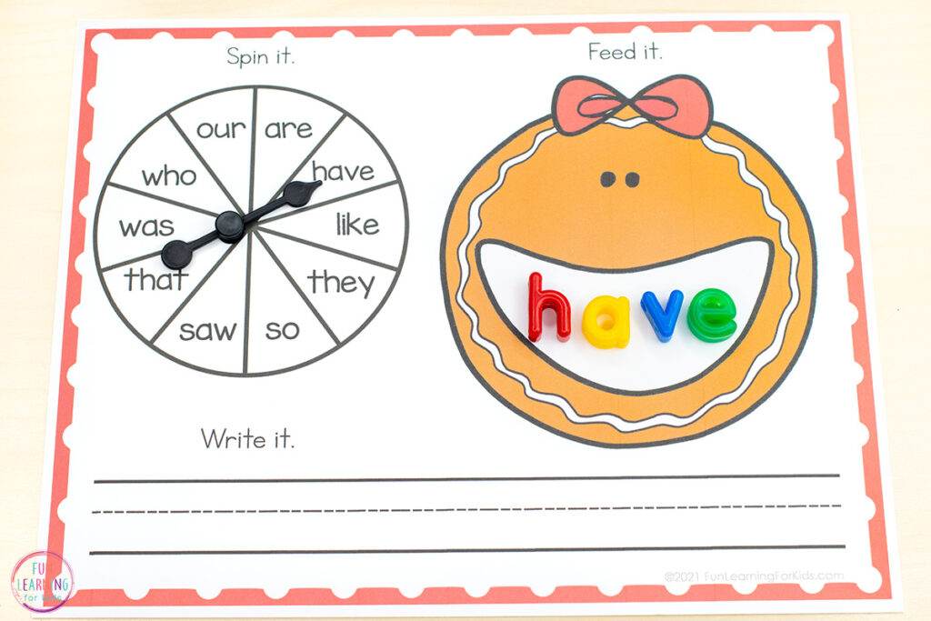 Editable gingerbread word work activity that you can easily differentiate by adding any words you want to the mat.